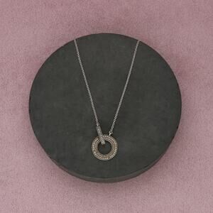 zales sterling silver pave diamond ring & connector necklace size 18in